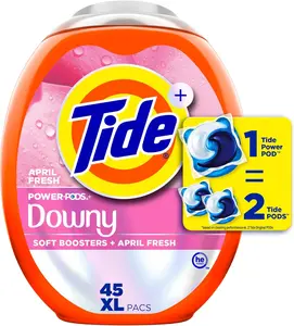 Tide Power PODs 2-in-1 Laundry Detergent Pacs with Downy Soft Boosters, Lasting Freshness with April Fresh Scent, 45 Count, Tide Laundry Detergent, Washing Detergent