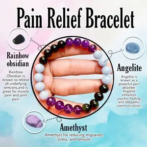 Pain Relief Bracelet Rainbow Obsidian Angelite Amethyst Natural Healing Crystal Gorgeous Stone Gemstone Jewelry Energy Love Girlfriend Boyfriend Souvenir Valentine Anniversary New Year Christmas Halloween Birthday Gift