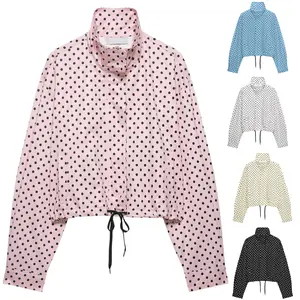 Mundoven Womens Polka Dot Cropped Jacket Stand Collar Zip Up 2026 Trendy Casual Fashion Jacket Coat with Pockets
