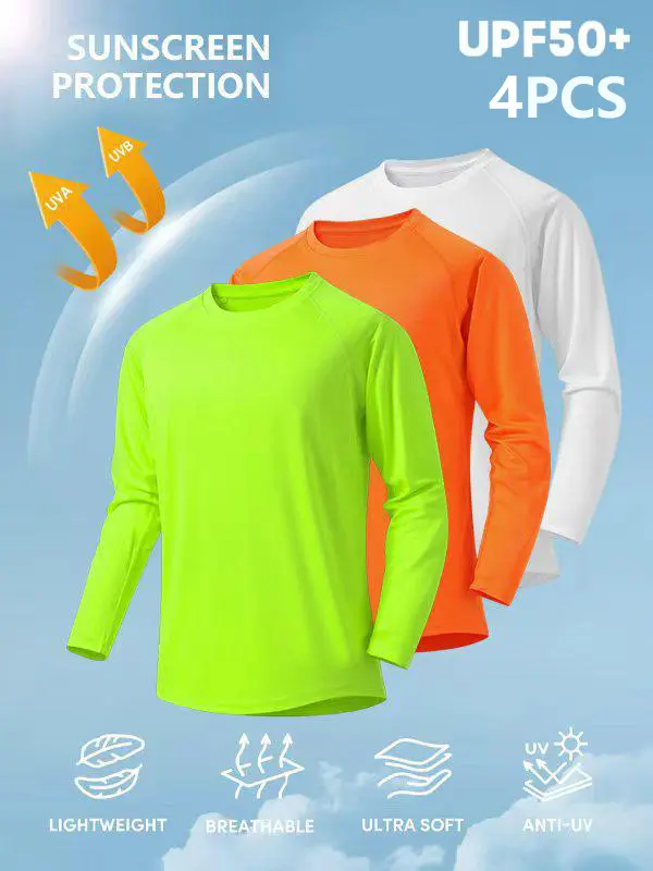 Men's long-sleeved crew neck T-shirt - suitable for everyday comfort, casual sunscreen clothing, men's casual T-shirt top, youth fashion everyday wear, fitted long sleeves, sunscreen cool quick-drying sports top
