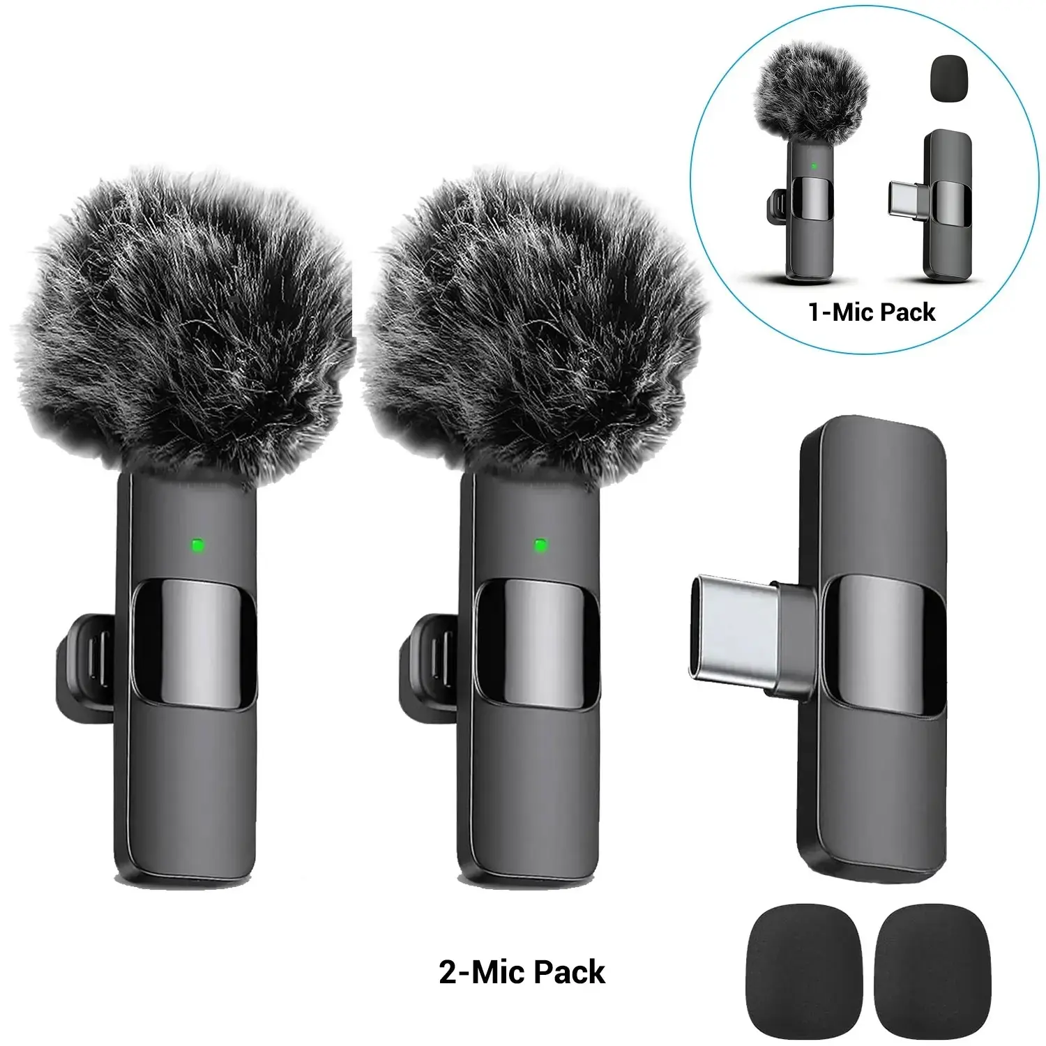 PQRQP Professional Omnidirectional Condenser Wireless Lavalier Microphone for iPhone & Android, Plug-and-Play USB Rechargeable Clip Lapel Mic for Video Recording, Interviews, Podcasts & Teaching Audio, Portable Rechargeable Mic