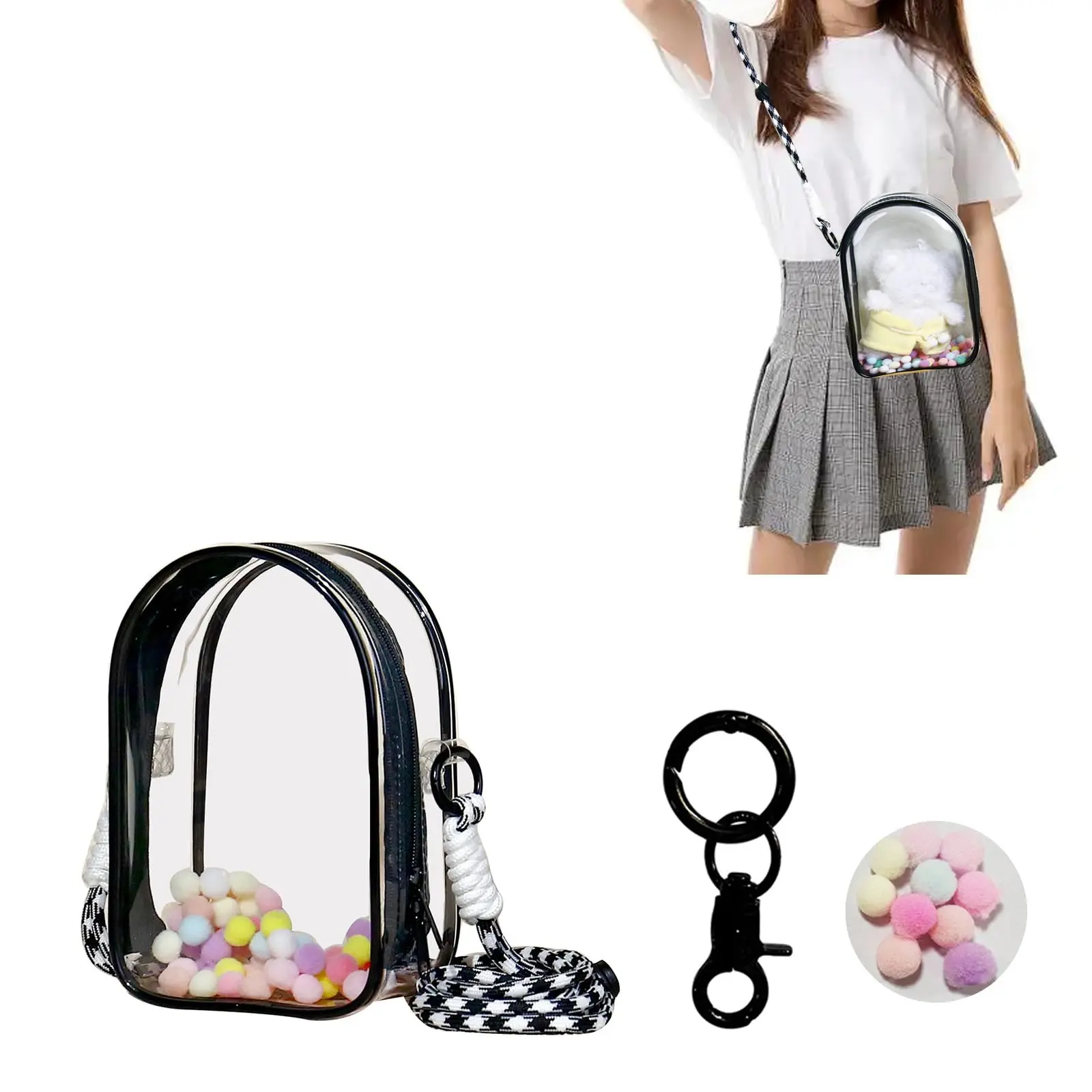 Large Clear Doll Carrying Case Display Bag Keychain Portable Pouch Storage For Collectibles