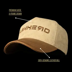 UNHERD Desert Nomad Origins Taupe Suede Hat with Saddle-Brown Leather Brim Satin Lined A-Frame Structure Double-Strap Closure Premium Quality Caps