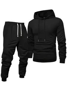 Customer Favorite: Men's Casual Sports Set - Long Sleeve Hoodie and Drawstring Sweatpants, Solid Color, Polyester, Machine Washable - Perfect Choice for Spring/Autumn