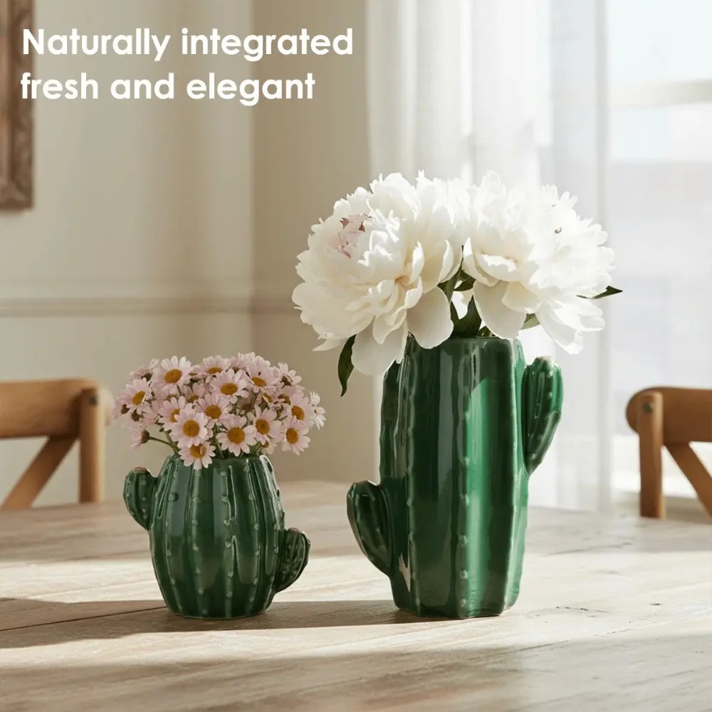 Cactus Ceramic Vases, Modern Minimalist Style, Cute & Unique Flower Vase, Perfect for Home, Office, or Desk Decor, Fashionable Decoration, Decorative Vase, Flower Vases for Centerpieces