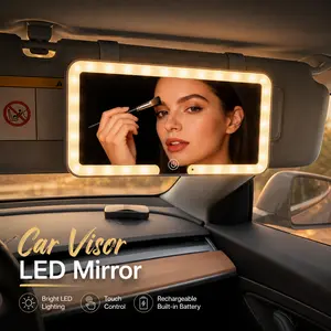 High‑Definition Car Visor LED Mirror for All Vehicle Models,Chic LED Car Vanity Mirror, Tri-Color Lighting,USB Rechargeable, Magnetic Detachable Design