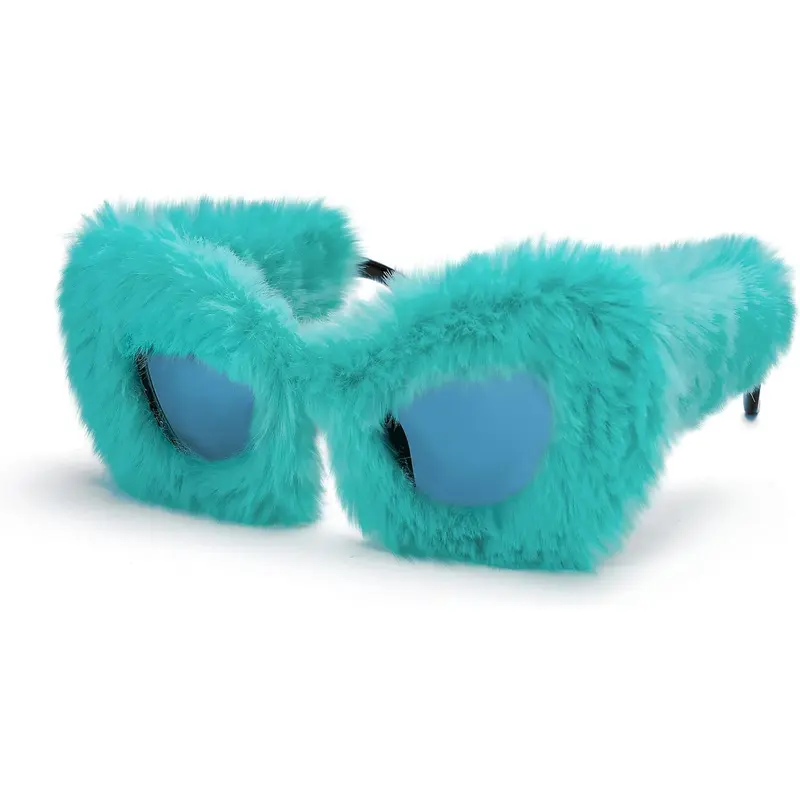 FEISEDY Women's Stylish Soft Velvet Fluffy Cat Eye Sunglasses - Plush Frames, Velvet Punk Vibe, 1-Size Stylish Accessories for Adults Female Party Wear, Handmade B2877