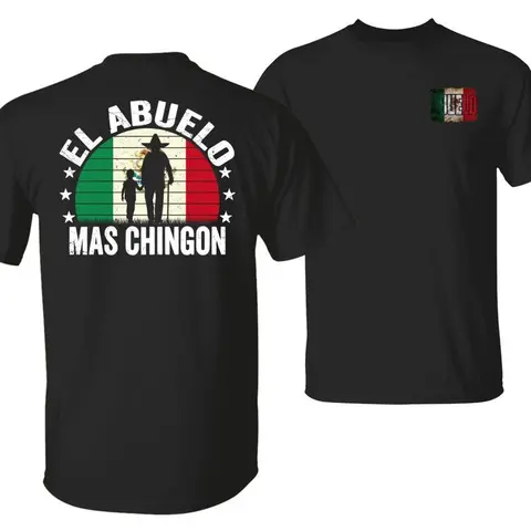 Men's Classic Fit Short-Sleeve Round Neck Graphic T-Shirt - Menswear, "El Abuelo Mas Chingon" Print, Vintage Mexico Flag Digital Design, 100% Soft Cotton, Images Do Not Peel or Fade, All Seasons Casual Streetwear Top