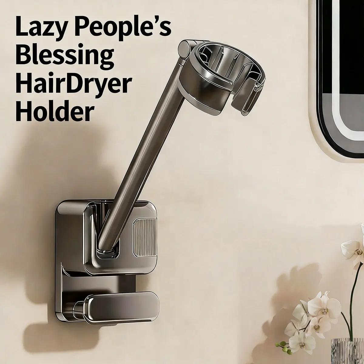 Wall Mounted Hair Dryer Stand Hands Free Blow Dryer Holder for Lightweight Hair Dryers Under 1lb Vanity Accessory Gray