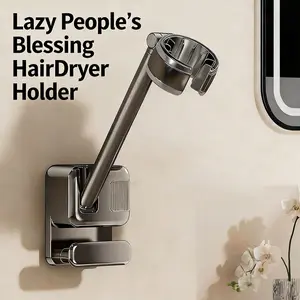 Wall Mounted Hair Dryer Stand Hands Free Blow Dryer Holder for Lightweight Hair Dryers Under 1lb Vanity Accessory Gray