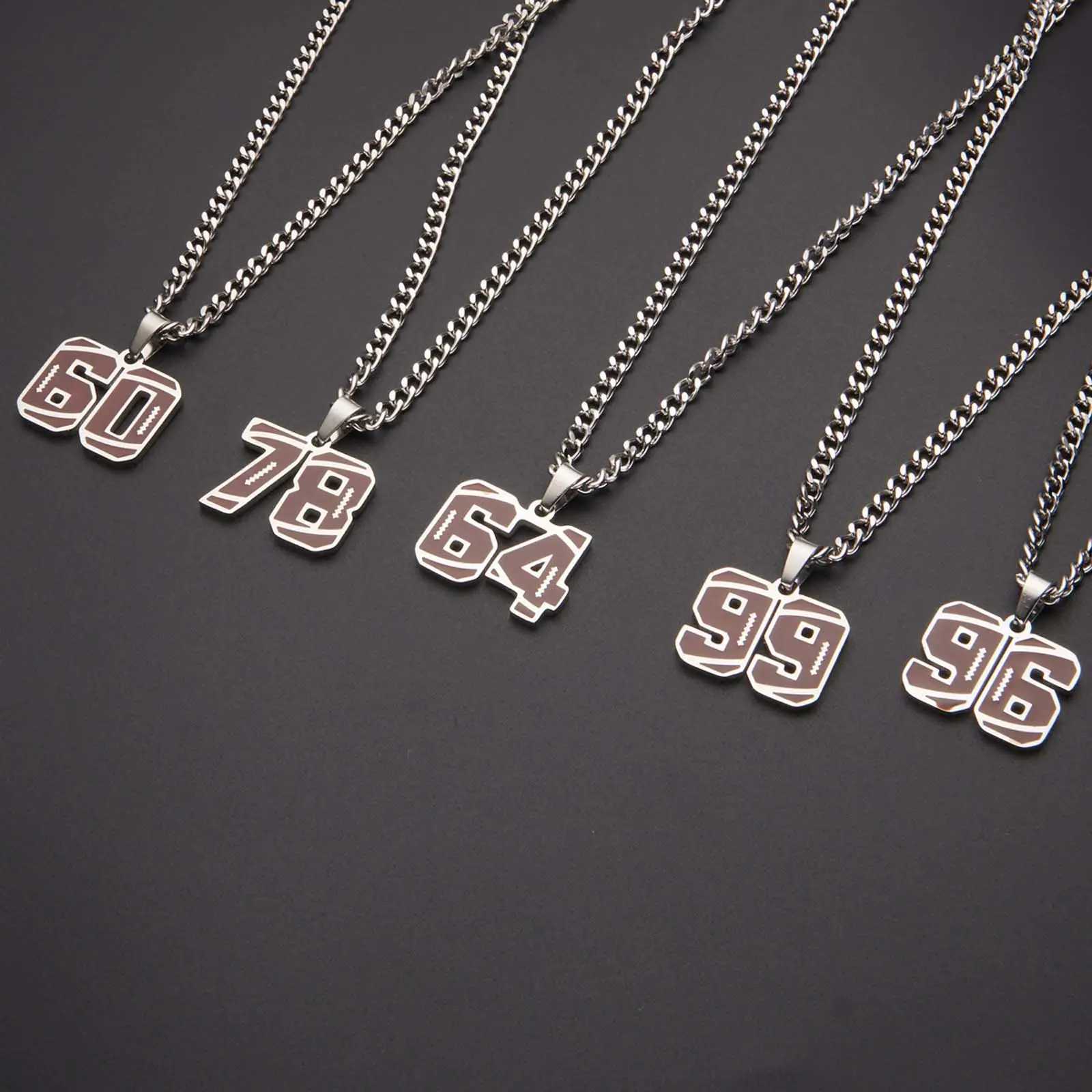 Men's Stainless Steel Chain Necklace - Sports-Themed 0-98 Number Artificial Gemstone Jewelry, 55+5cm Darcy Accessory for Adults, Ideal for Birthday, 3 Years of Gifting & Daily Wear