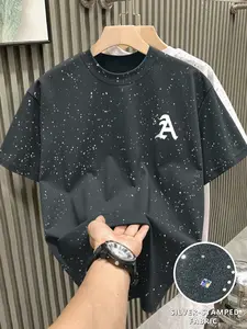 New Men's Short Sleeve T-Shirt, Reflective Starry Sky Fashion, Graphic Letter Print Design, Shiny Like Stars, Casual Must-Have