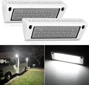 Nilight 2PCS 9-Inch RV Exterior LED Work Lights, White Beam, 12V-24V, White Aluminum Housing, for RV Trailers, Travel Campers, 5th Wheels, Motorhome, SUV, Truck, with LED Backlights, Led Work Light