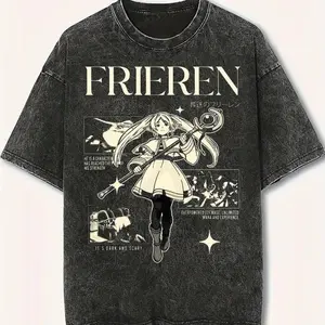 Frieren Beyond Journey’s End Anime T-Shirt, Frieren Mage Graphic Tee | Vintage Fantasy Anime Streetwear Shirt