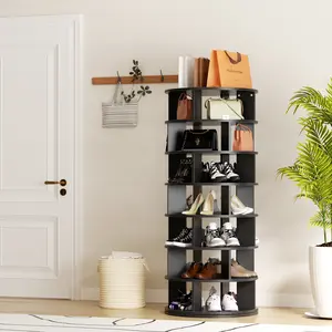 Rotating Shoe Rack Tower 7-Tier Spinning Shoe Rack 360 Revolving Organizer for Closet Modern White Metal Photo Shoe Cabinet Space Saving Storage Solution