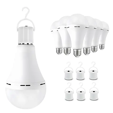 2-Pcs A19 Rechargeable Emergency LED Bulb, 9W (60W Equivalent) E26 6000K, 800lm Bright Beam, 3-5h Outage Glow, Switch Hook Battery Backup, Home Lighting, Outdoor Use for Power Outages Camping