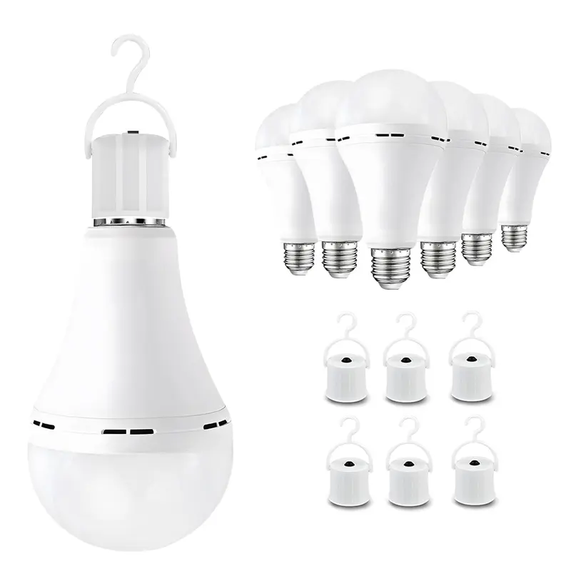 2-Pcs A19 Rechargeable Emergency LED Bulb, 9W (60W Equivalent) E26 6000K, 800lm Bright Beam, 3-5h Outage Glow, Switch Hook Battery Backup, Home Lighting, Outdoor Use for Power Outages Camping