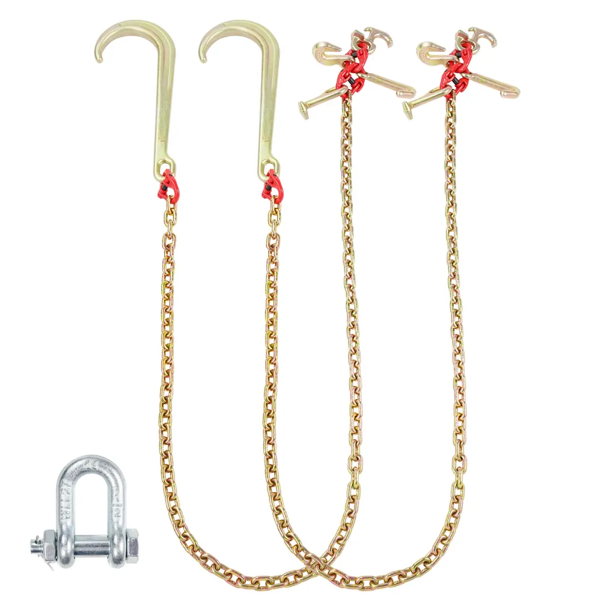 2PCS Galvanized Steel G80 Towing Tow Chain, 5/16"-x6 ft Size, 14.96 in Long Shank J Hook, RTJ & Grab Hooks, 5400 lbs Capacity for Wrecker On-Site Use