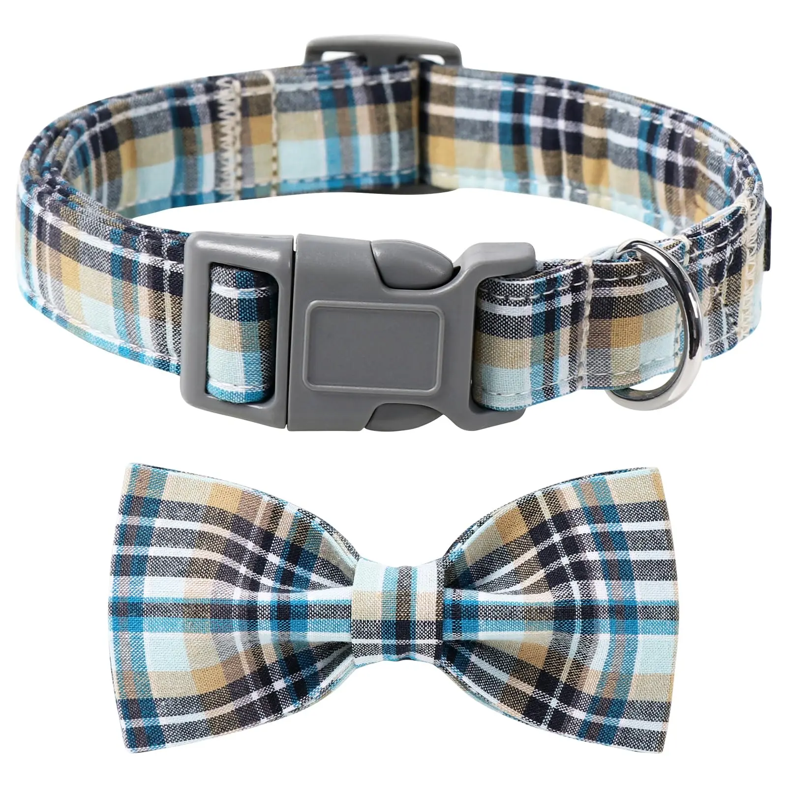 Lionet Paws Blue Plaid Dog Collar for Small, Medium & Large Dog Breeds, Lightweight & Adjustable Collar with Plastic Buckle for Girl Boy Puppys Dogs