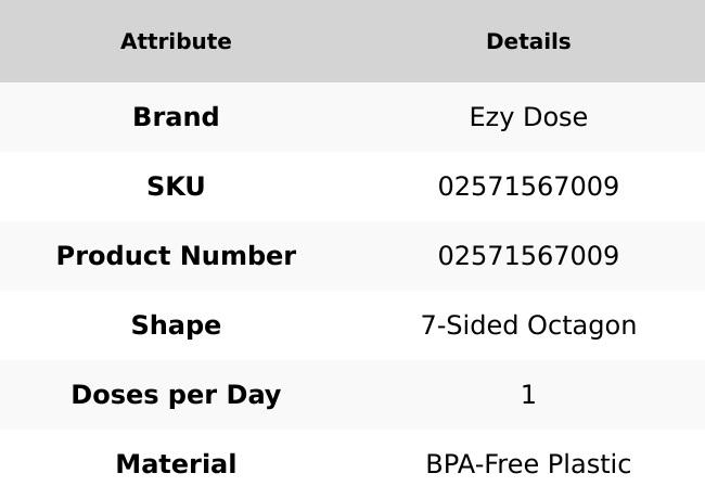 Ezy Dose 7-Day Weekly Pill Planner – Medium, 1 Dose (7-Sided Octagon)