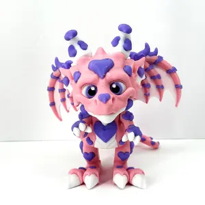 Articulated 3D Printed Heart Breaker Elemental Dragon, 5" Pink Valentine's Heart Dragon