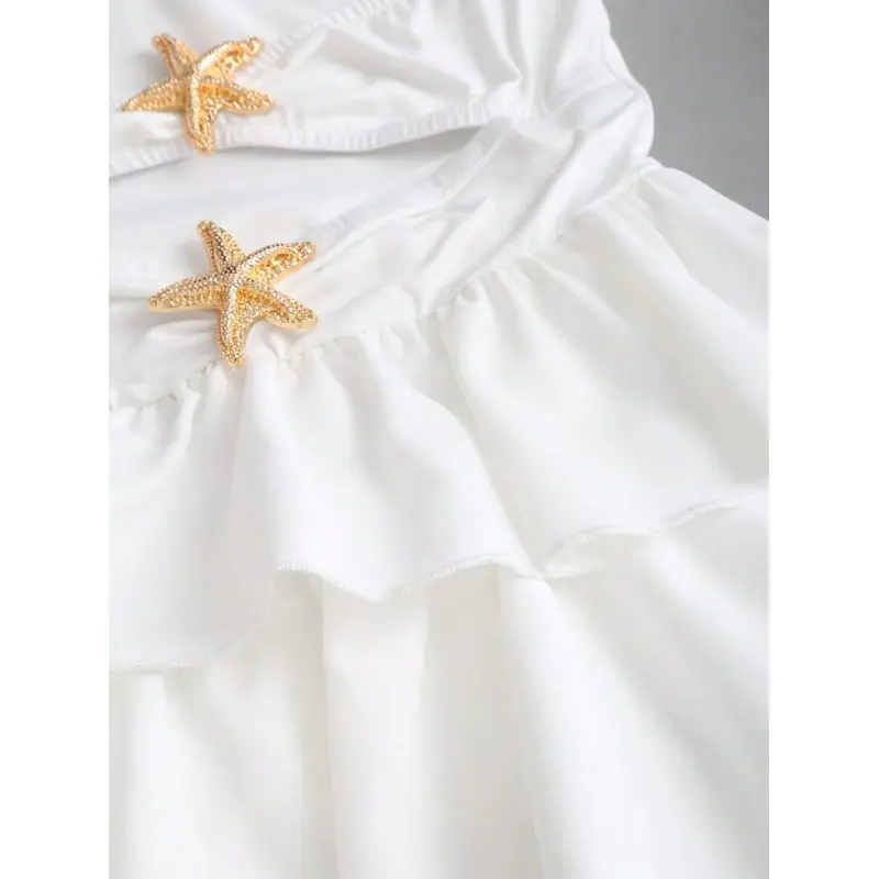 Women's white Mini Dress - Starfish Metal Decor, Hollow Back | Summer Resort Vibe Casual Fabric - TikTok Shop Women's white Mini Dress - Starfish Metal Decor, Hollow Back | Summer Resort Vibe Casual Fabric - TikTok Shop