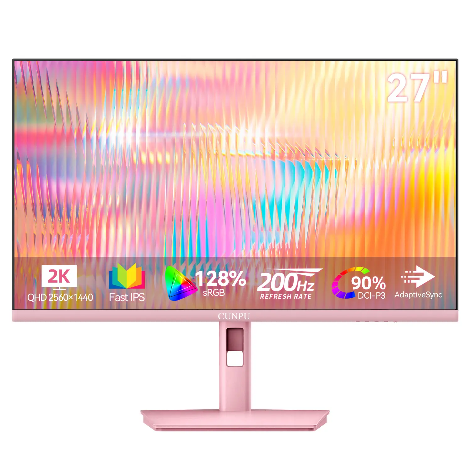 CUNPU U27120-PE 27 Inch Pink Gaming Monitor, 200Hz QHD 1440p Rapid IPS 1ms GTG, Adaptive-Sync, Ergonomic Stand, Built-in Speakers, 126% sRGB, HDMI+DP Plug-in, PC Computer Screen backtoschool