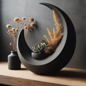 Creative New Moon Shape Vase, 3D Printed Minimalist Moon Planter, Modern Home Decor for Living Room Bedroom Desk, Plant Holder, Home Decoration