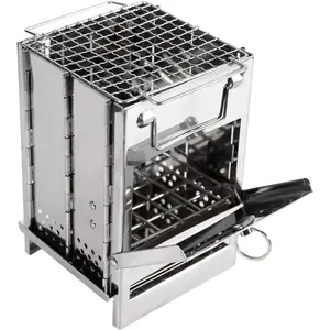 REDCAMP Wood Burning Camp Stove Folding Stainless Steel 304# Grill, Small Portable Backpacking Stove for Hiking Camping Picnic BBQ REDCAMP