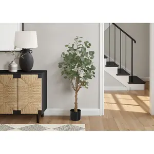 46" Real-Touch Artificial Eucalyptus Tree - Faux Silver Dollar Greenery Floor Plant with 264 Adjustable Leaves, Mid-Sized Potted Fake Tree for Home Office Decor