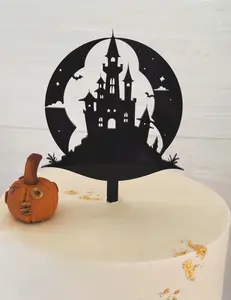 Haunted House Halloween Cake Topper Acrylic Cake Decoration Spooky Birthday Cake Decor Gothic Wedding Cake Topper Baby Shower Party Cake Decoration Haunted House Party Cake Topper Halloween Cake Supplies Spooky Cake Decoration Acrylic Cake Topper