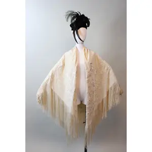 1920s CREAM flowers silk PIANO embroidered floral silk scarf | new fall