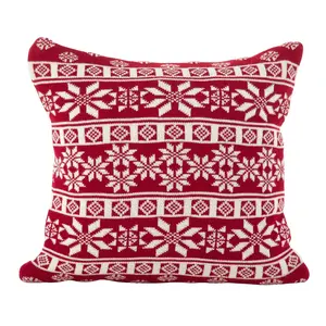 Saro Lifestyle Winter Snowflake Nordic Design Poly Filled Throw Pillow, Red, 18"x18"