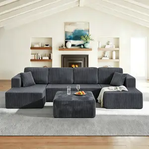 [2-3 Packages] Niccae 132.5" U-Shape Convertible Modular Corduroy Sofa - 5-Seat, No Assembly, Modern, Comfortable, Pet-Friendly, Ships in 2 Packs, Living Room Furniture, Apartment Furniture