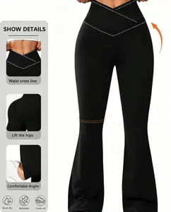 Women's Solid Color V‑Waist High‑Elastic Flared Yoga Pants High‑Waist Wide Leg Slim‑Fit Sports Leggings Casual Four‑Season Trousers for Yoga Outdoor Activities and Daily Wear sports bra for women   sports bra
