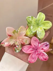 Random Colorblock Flower Design Synthetic Claw Clip, Colorful Hair Claws, Fashion Hair Accessories for Women & Girls, Cute Lovely Hairwear for Daily Used, Clawclips, Clip In Claw