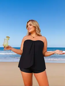 Strapless bandeau bikini Tankini Swimsuit for Women 2 Piece Halter Swim Top with Shorts Tummy Control Bathing Suits curvy size swimsuits