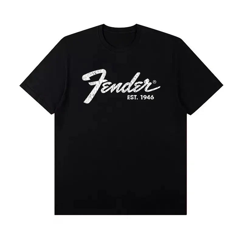Men's 2026 Summer New Fender Jimi Hendrix Print Short-Sleeve Cotton Knit Tee - Breathable, Machine Washable, Pull-On, Jewel Neck Streetwear Casual Menswear Tops, Shortsleeve