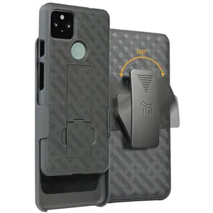 Case with Clip for Google Pixel 4a 5G, Nakedcellphone [Black Tread] Kickstand Cover with [Rotating/Ratchet] Belt Hip Holster Holder Combo for Google Pixel 4a 5G 6.2"