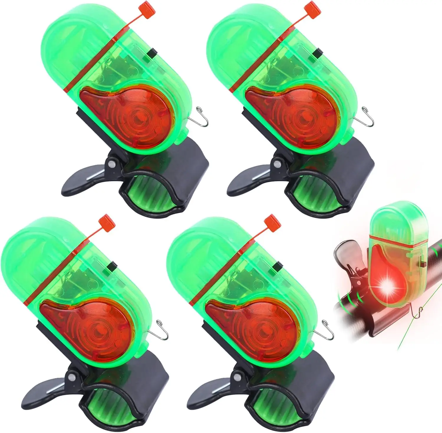 4 PCS Fishing Bite Alarm with LED Light, 2025 New Sensitive Smart Electronic Fishing Bells for Rods, Fish Bite Alarm Sound Alert Bell, Clip-On Electro