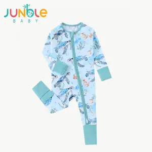 JUNBLEBABY Baby Bamboo Fiber Dress with Turtle Print Double Zippers Reversible Foot Cover Soft Breathable Pajamas, Unisex, Baby Clothing, Long Sleeve