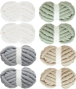 Assorted Chunky Yarn for Crocheting 8 Pack,Fluffy  Chenille Yarn,Soft Plush Yarn Bulky,Giant Thick Fuzzy Yarn for Hand or Arm Knitting,Cream & Khaki&Sage&Grey(31.7 yds,8 oz Each Skein)