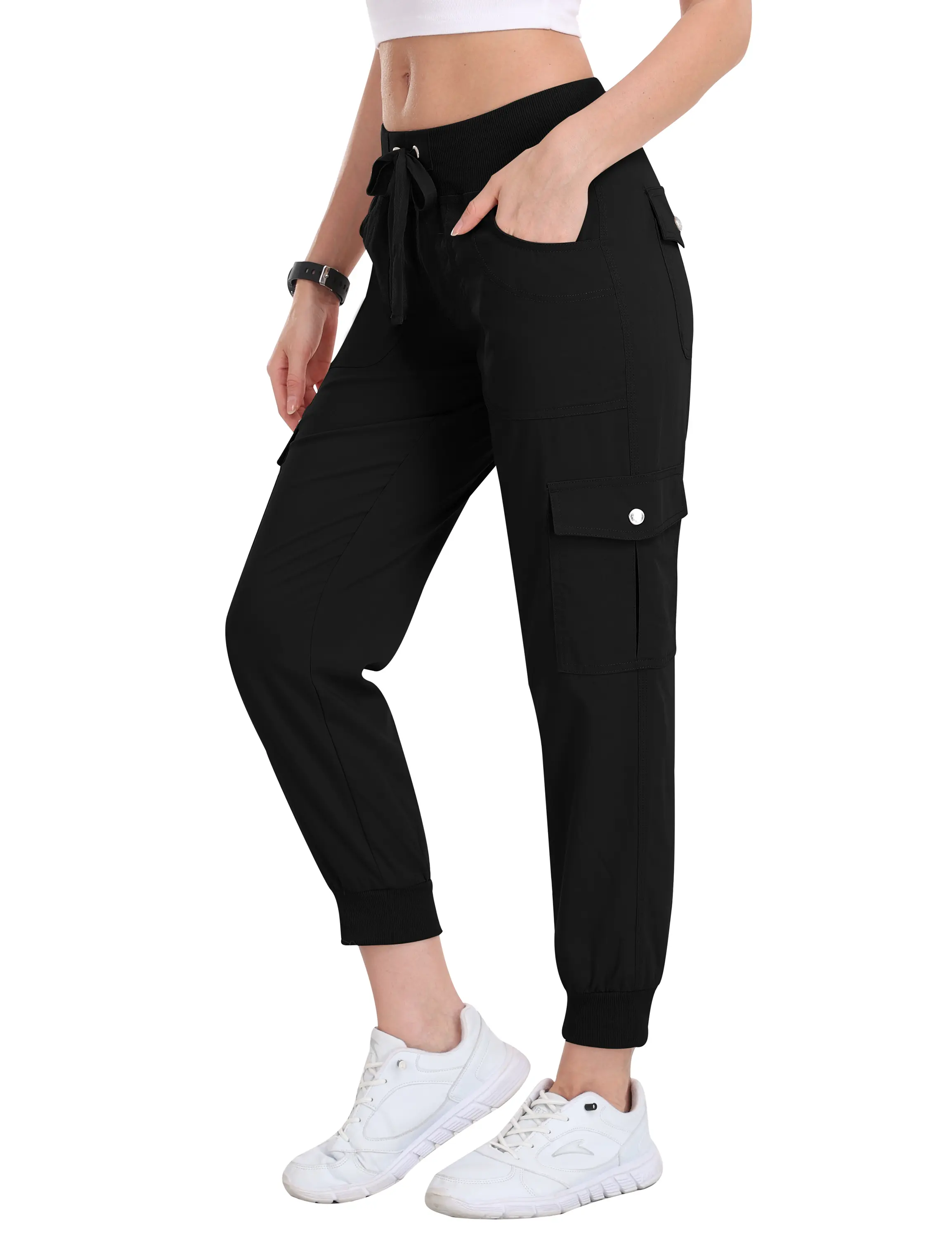 MoFiz Women's Lightweight Hiking Cargo Pants Outdoor Quick Dry Casual Travel Sweatpants Joggers Elastic Waist Button Pockets
