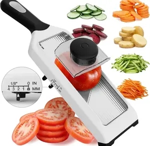 2-in-1 Handheld Mandoline Slicer with 4 Precise Thickness Settings 1mm-4mm Stainless Steel Julienne Blade for Kitchen Veggie & Fruit Cutter