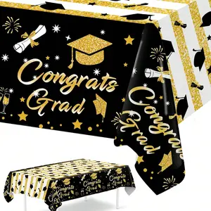 & Gold Graduation Ceremony Disposable Pe Tablecloth, Table Covers, 220*130cm, Graduation Party Supplies, Graduation Celebration Decor, Party Decor Props, Graduation Gift