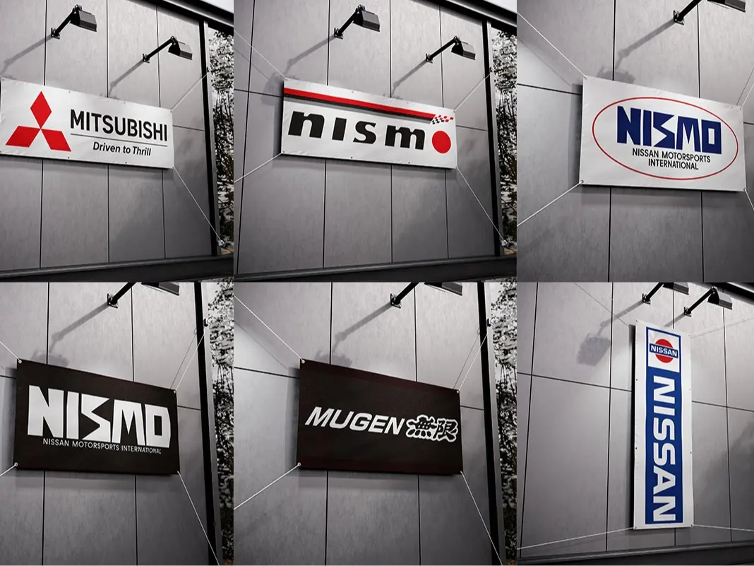 Nissan Nismo Mugen Motorsport Flag Banner Collection, JDM Racing Garage Wall Decor, Mitsubishi Mine’s Tuner Style Hanging Banner for Auto Shop, Bedroom, Workshop, Car Enthusiast Gift