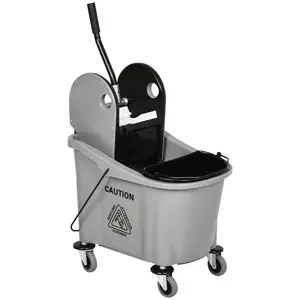 HOMCOM 9.5 Gallon (38 Quart) Mop Bucket with Wringer Cleaning Cart, 4 Moving Wheels, 2 Separate Buckets, & Mop-Handle Holder, Grey