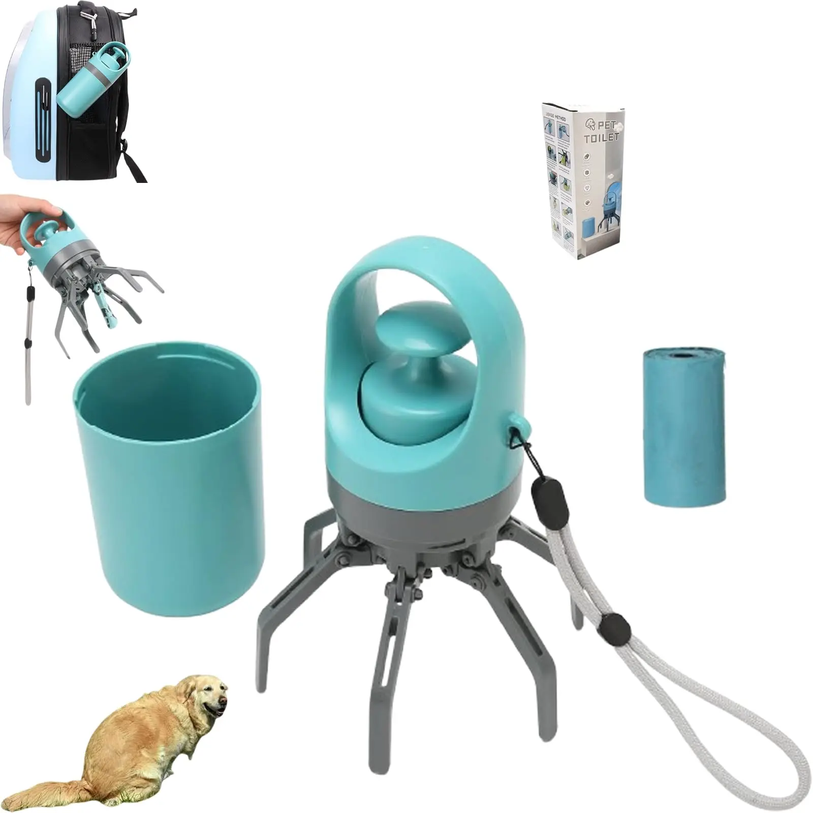Portable Lightweight Dog Pooper Scooper with Integrated Bag Dispenser, Compact Convenient Cleanup Tool for Dog Walking, Secure Pickup Claw, Leak-Proof Odor-Resistant Bags