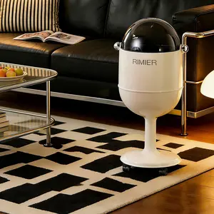 【No More Bending! 】Wheeled/Non - Vintage Goblet Pedestal Trash Can -Wheeled Sealed Flip-Top Space Bin for Living Room & Bedroom
