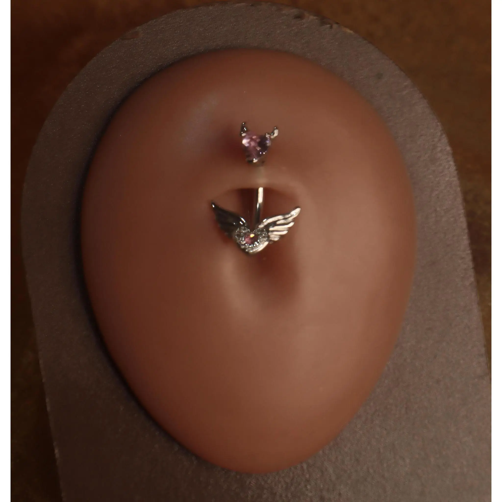 Pink Heart Wings Belly Button Navel Piercing